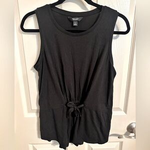Vera Wang Relaxed Tie Front Athleisure Tank Top, Black, Size Small